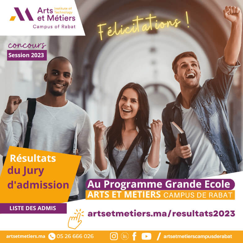 Résultats d'admission au Programme Grande Ecole Arts et Métiers - Session 2023