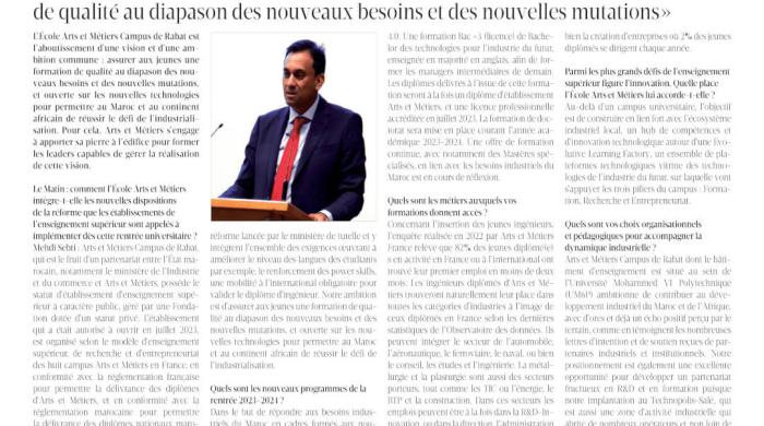 Entretien avec le directeur de l’École Arts et Métiers Campus de Rabat